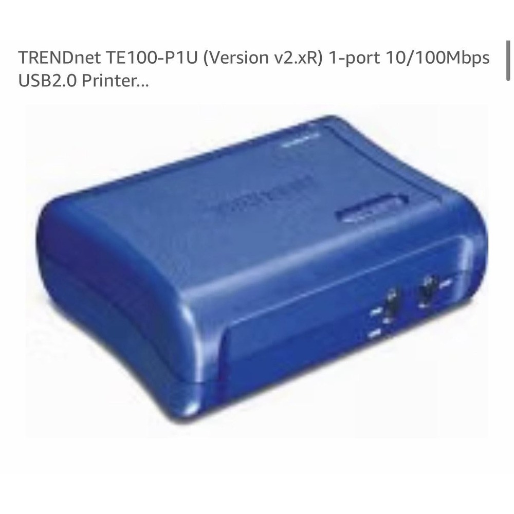 TRENDnet TE100-P1U 10/100Mbps USB 2.0 1-Port Ethernet Print Server Blue Open Box